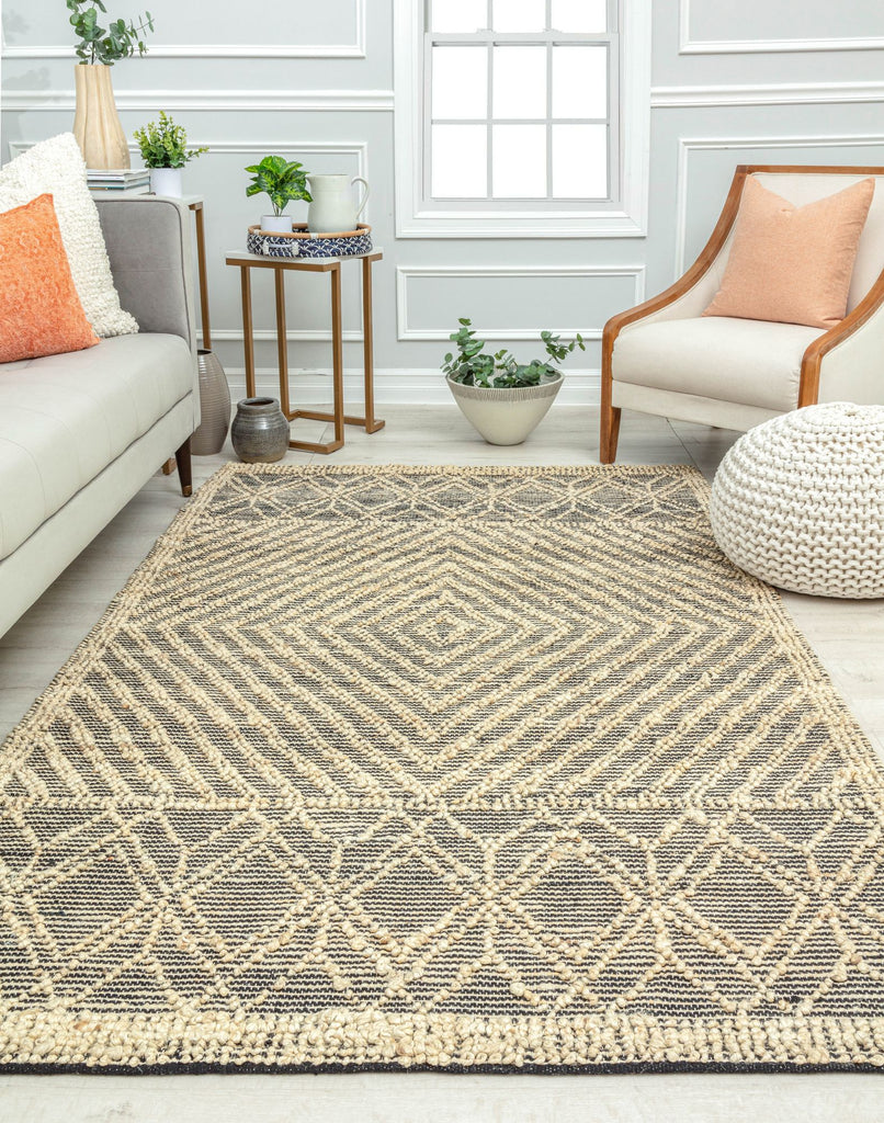 Our beautiful Archer,Knotted Black,Archer Knotted Black,2’0”x3’0”,Bohemian,Pile Height: ,Jute ,Cotton ,Hi Lo,Bohemian,Geometric /Textured ,Cream,Black,Rectangle,AC10A Area Rug