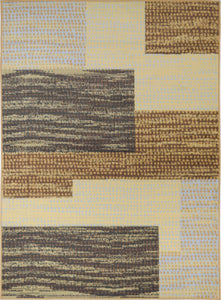 Modern abstract rug with geometric patterns in shades of brown and beige, perfect for contemporary home decor and style enhancement.