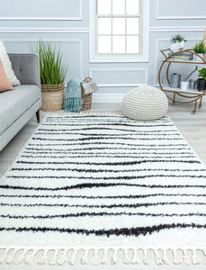 Our beautiful Bennett,Daydream White,Bennett Daydream White,2'6" x 8',Modern,Pile Height: 1.5,Soft Touch,Polypropylene,Shag,Soft Touch,Modern,Stripe,White,Black,Turkey,Runner,BT10A Area Rug