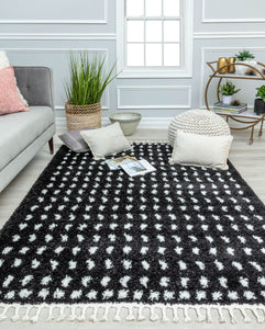 Our beautiful Bennett,Secret Moment,Bennett Secret Moment,2'6" x 4',Modern ,Pile Height: 1.5,Soft Touch,Polypropylene,Shag,Soft Touch,Modern ,Dots ,Black,White,Turkey,Rectangle,BT15A Area Rug