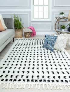 Our beautiful Bennett,Calm Creation,Bennett Calm Creation,2'6" x 4',Modern,Pile Height: 1.5,Soft Touch,Polypropylene,Shag,Soft Touch,Modern,Dots ,White ,Black,Turkey,Rectangle,BT15B Area Rug