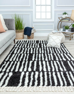 Our beautiful Bennett,Stormy Nights,Bennett Stormy Nights,2'6" x 4',Modern ,Pile Height: 1.5,Soft Touch,Polypropylene,Shag,Soft Touch,Modern ,Geometric/Stripe  ,Black,White,Turkey,Rectangle,BT30A Area Rug