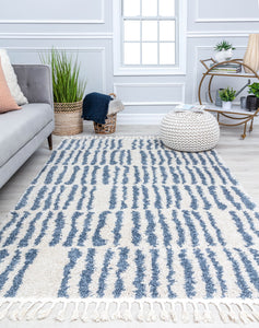 Our beautiful Bennett,Winter's Eve,Bennett Winter's Eve,2'6" x 4',Modern ,Pile Height: 1.5,Soft Touch,Polypropylene,Shag,Soft Touch,Modern ,Geometric/Stripe  ,White,Blue ,Turkey,Rectangle,BT30B Area Rug