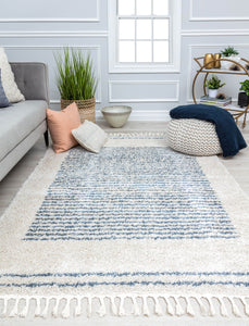 Our beautiful Bennett,Ice Frost,Bennett Ice Frost,2'6" x 4',Shag ,Pile Height: 1.5,Soft Touch,Polypropylene,Shag,Soft Touch,Shag ,Stripe,White ,Blue,Turkey,Rectangle,BT35B Area Rug