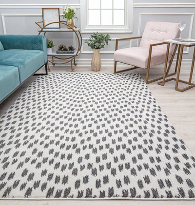 Our beautiful Callum,Seeing Spots,Callum Seeing Spots,2'6" x 4',Contemporary,Pile Height: 0.4,High Traffic,Polypropylene,Soft touch,High Traffic,Contemporary,Geometric,White,Black,Turkey,Rectangle,CM25A Area Rug