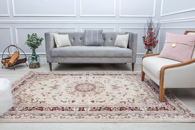 Our beautiful Century,Medallion Cream,Century Medallion Cream,2'0"x4'0",Vintage,Pile Height: 1",Soft Touch,Polypropylene,Cut Pile,Soft Touch,Vintage,Transitional,Beige,Red,Turkey,Rectangle,CY30B Area Rug
