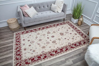Our beautiful Century,Floral Cream,Century Floral Cream,2'0"x4'0",Vintage,Pile Height: 1",Soft Touch,Polypropylene,Cut Pile,Soft Touch,Vintage,Transitional,Beige,Red,Turkey,Rectangle,CY50C Area Rug