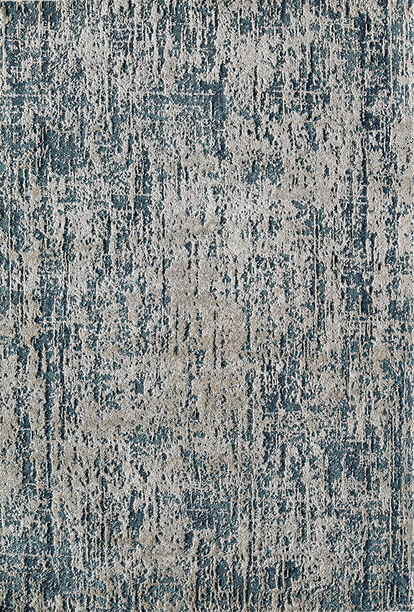 Abstract rug with a distressed design in shades of blue and white, perfect for adding a modern and artistic touch to any room.