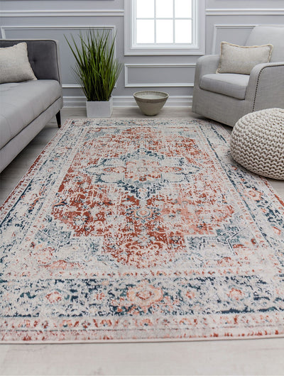 Our beautiful Claire ,Firenze,Claire  Firenze,2'6" x 4',Vintage,Pile Height: .5",Soft Touch,Polypropylene,Polyester,Hi Low,Soft Touch,Vintage,Transitional,Rust,Navy,Turkey,Rectangle,CL40C Area Rug