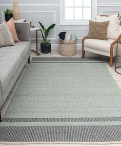 Our beautiful Daphne,Bark,Daphne Bark,5’0”x7’0”,Farmhouse ,Pile Height: 1",Super Soft ,Wool,Cotton ,Flatweave ,Super Soft ,Farmhouse ,Border,Green,Grey,India,Rectangle,DN10B Area Rug