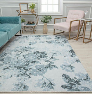 Our beautiful Eloise,Botanical Blue,Eloise Botanical Blue,2'7" x 4',Contemporary,Pile Height: 0.4,High Traffic,Polyester,Soft touch,High Traffic,Contemporary,Floral,Light Blue,White,Turkey,Rectangle,EO10A Area Rug