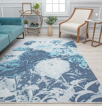Our beautiful Eloise,Baby Blues,Eloise Baby Blues,2'7" x 4',Contemporary,Pile Height: 0.4,High Traffic,Polyester,Soft touch,High Traffic,Contemporary,Floral,Blue,White,Turkey,Rectangle,EO20A Area Rug