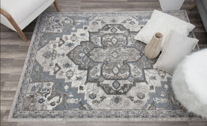 Our beautiful Everett,Sistine Cream,Everett Sistine Cream,5'x7',Vintage,Pile Height: 0.5,Durable,Polypropylene,Soft touch,Durable,Vintage,Transitional,Cream,Blue,Turkey,Rectangle,EV20B Area Rug