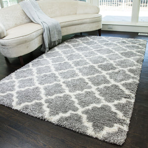 Mason Brooks Feather Shag FH100B grey Ivory Quatrefoil Area Rug