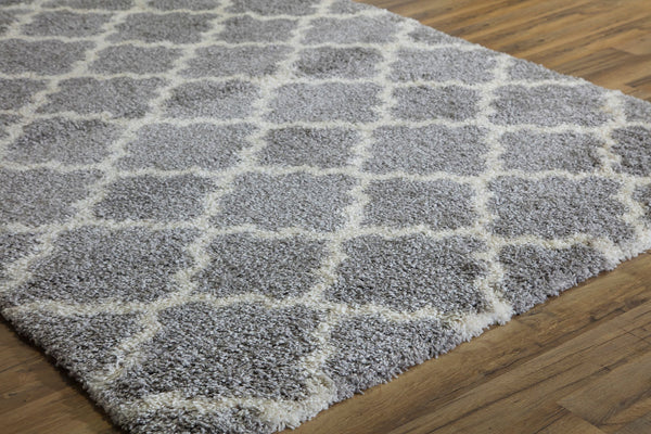 Mason Brooks Feather Shag FH100B grey Ivory Quatrefoil Area Rug