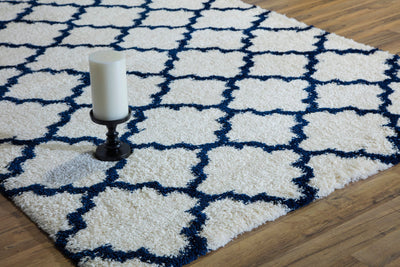 Our beautiful Feather Shag,Ivory Navy Quatrefoil,Feather Shag Ivory Navy Quatrefoil,2'3"x8',Contemporary,Pile Height: 1.6,Shag,Polypropylene,Extra soft,Shag,Contemporary,Geometric,Ivory,Navy,Turkey,Runner,FH100C Area Rug