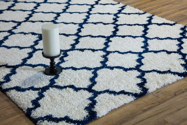 Mason Brooks Feather Shag FH100C Ivory Navy Quatrefoil Area Rug