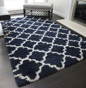 Mason Brooks Feather Shag FH100D Navy Ivory Quatrefoil Area Rug