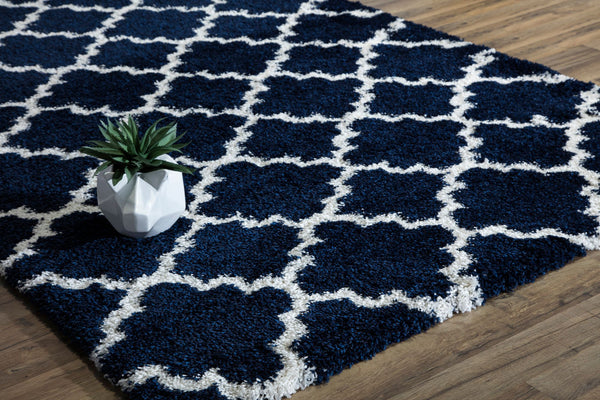 Mason Brooks Feather Shag FH100D Navy Ivory Quatrefoil Area Rug