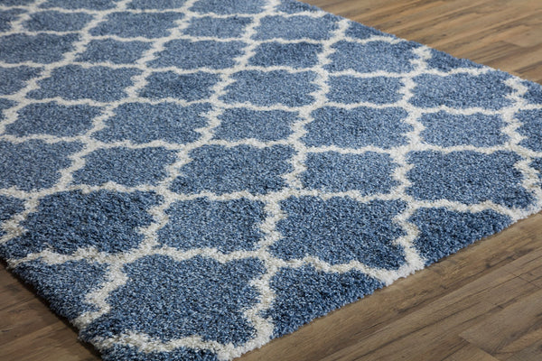 Mason Brooks Feather Shag FH100F Light Blue Ivory Quatrefoil Area Rug