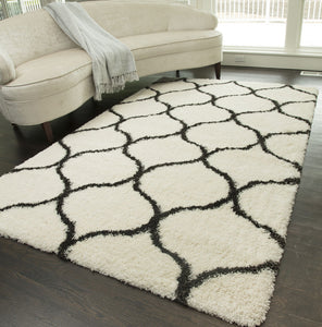 Mason Brooks Feather Shag FH200B Ivory Charcoal Links Area Rug