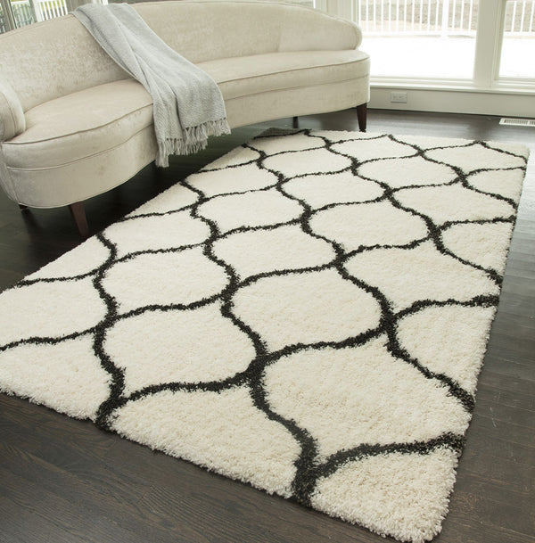 Rugs America Feather Shag FH200B Ivory Charcoal Links Area Rug