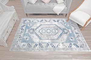 Our beautiful Freya,Misty Blue,Freya Misty Blue,2'6"x4',Farmhouse,Pile Height: 0.4,Soft Touch,Polypropylene,Soft Touch,Farmhouse,Vintage,Gray,Blue,Turkey,Rectangle,FY10A Area Rug