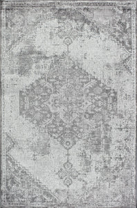 Gray distressed rug with vintage-inspired design, featuring intricate patterns and a weathered look, perfect for any living space.