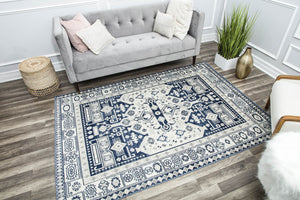 Our beautiful Gabriel,Navy Koti,Gabriel Navy Koti,2'6"x4',Transitional,Pile Height: 0.4,Dense yarn,Polypropylene,Soft touch,Dense yarn,Transitional,Vintage,Blue,Gray,Turkey,Rectangle,GL60C Area Rug