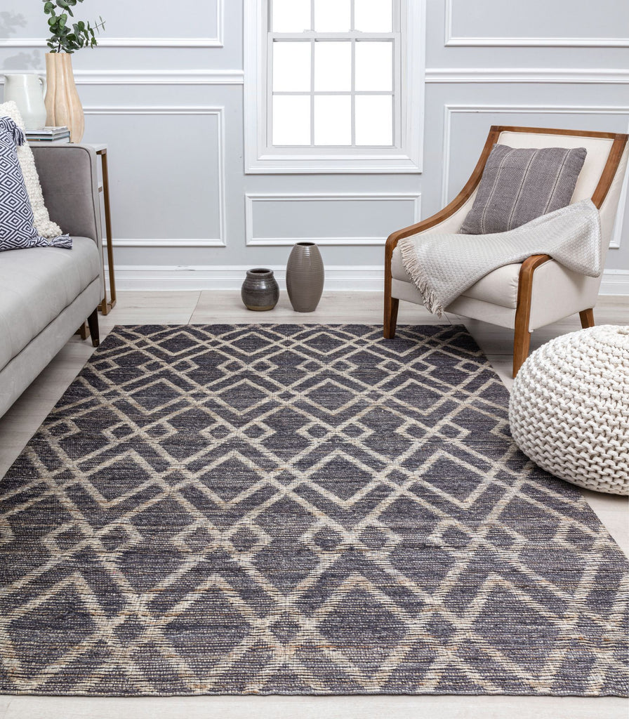 Our beautiful Gideon,Waves,Gideon Waves,5’0”x7’0”,Modern ,Pile Height: 1,Jute ,Cotton ,Flatweave ,Modern ,Diamond/Trellis ,Navy ,White,India,Rectangle,GN10A Area Rug