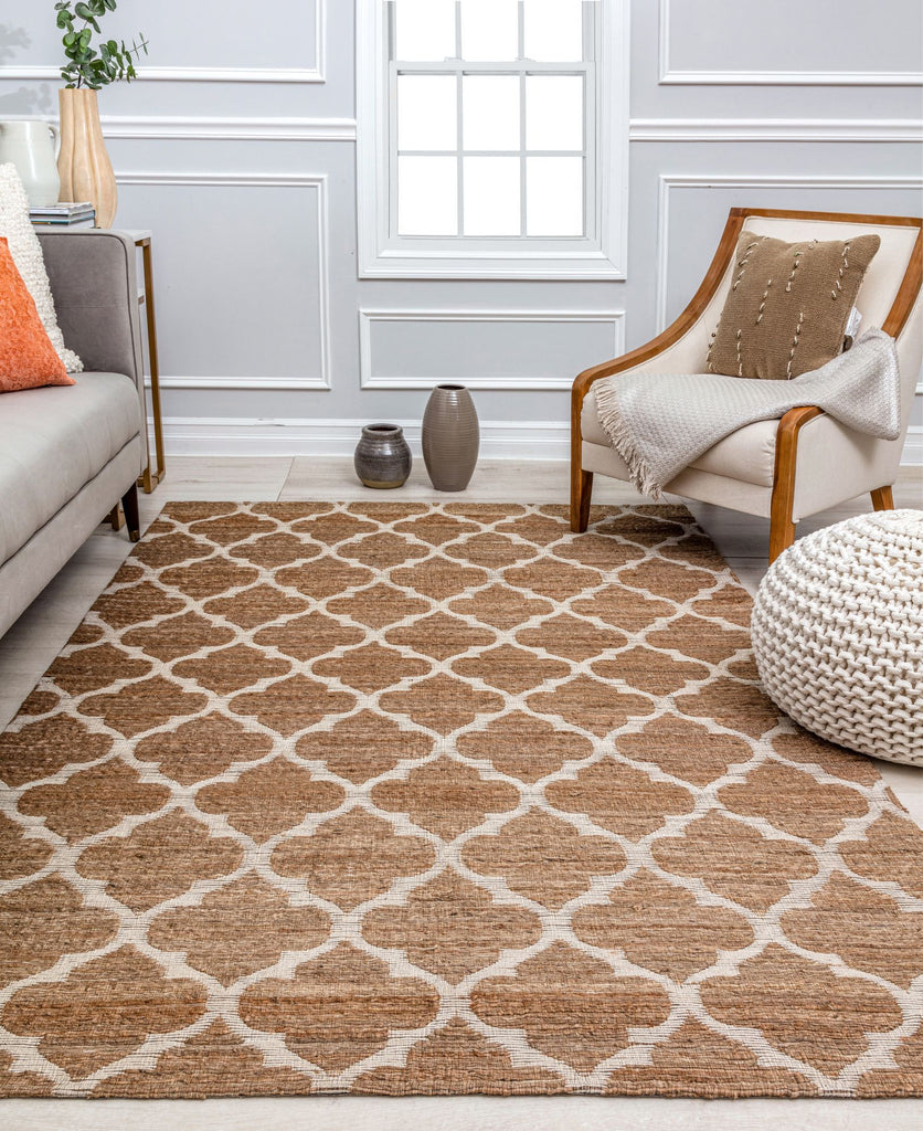 Our beautiful Gideon,Fancy,Gideon Fancy,5’0”x7’0”,Transitional,Pile Height: 1,Jute ,Cotton ,Flatweave ,Transitional,Trellis ,Brown ,White ,India,Rectangle,GN25A Area Rug