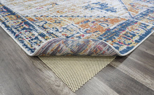 Burnt sienna area rug with intricate patterns, showcasing the rug's underside and texture.