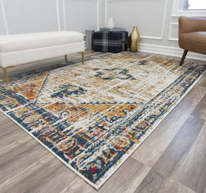 Burnt sienna area rug with intricate patterns in a modern living room.