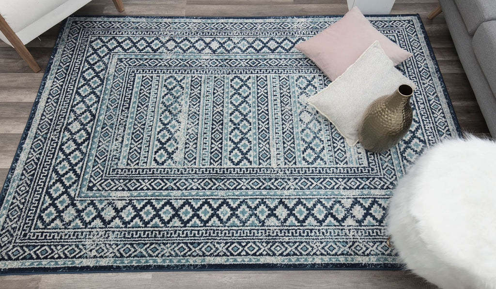Our beautiful Hailey,Maiden Navy,Hailey Maiden Navy,5'x7',Vintage,Pile Height: 0.5,Durable,Polypropylene,Soft touch,Durable,Vintage,Transitional,Blue,Gray,Turkey,Rectangle,HY20C Area Rug