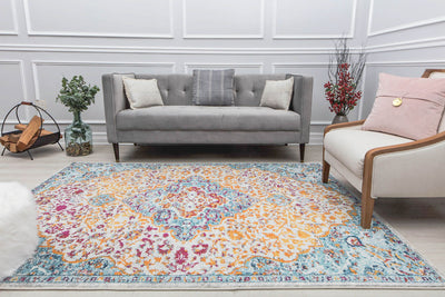 Our beautiful Hailey,Inner Glow,Hailey Inner Glow,2'6" x 4',Vintage,Pile Height: 0.5,Durable,Polypropylene,Soft touch,Durable,Vintage,Abstract,Blue,Orange,Turkey,Rectangle,HY50O Area Rug