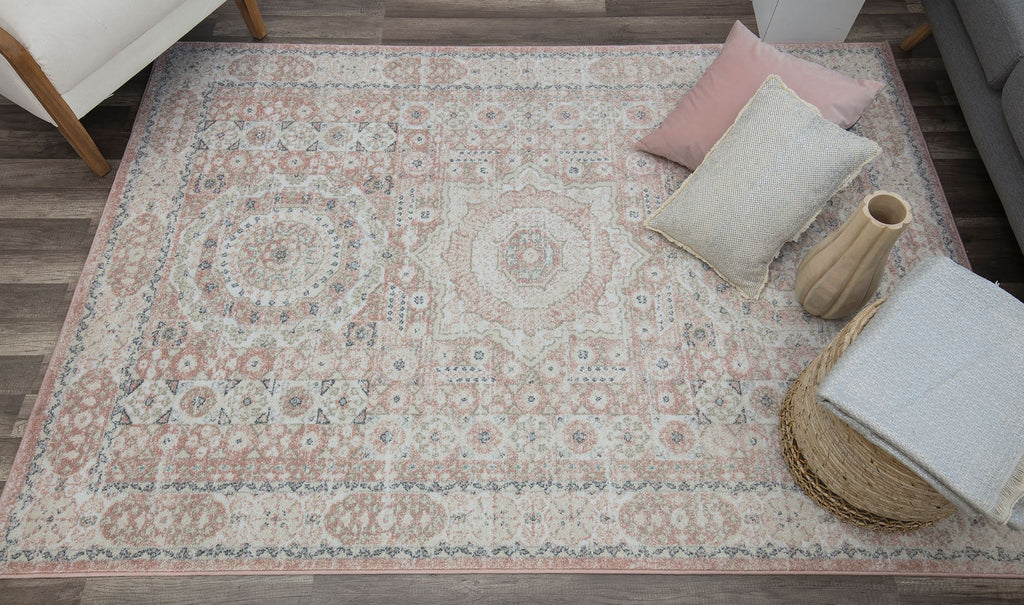 Our beautiful Hailey,Pink Lemonade,Hailey Pink Lemonade,2'x4',Vintage,Pile Height: 0.5,Durable,Polypropylene,Soft touch,Durable,Vintage,Transitional,Pink,Cream,Turkey,Rectangle,HY60A Area Rug