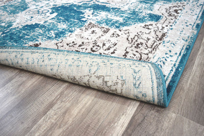 Our beautiful Harlow,Avalon Teal,Harlow Avalon Teal,2'6"x4',Vintage,Pile Height: 0.3,Soft Touch,Polypropylene,Indoor/Outdoor,Soft Touch,Vintage,Transitional,Blue,White,Turkey,Rectangle,HW20A Area Rug