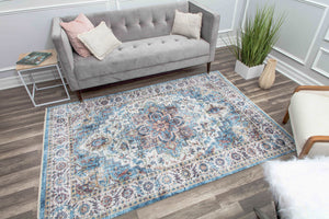 Our beautiful Iggi,Good Vibes,Iggi Good Vibes,2'6" x 4',Vintage,Pile Height: 0.3,Printed,Polyester,Cotton,Flatweave,Printed,Vintage,Transitional,Cream,Blue,Turkey,Rectangle,IG10A Area Rug