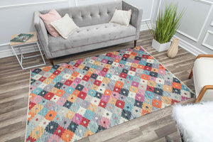 Our beautiful Iggi,Daisy Doolittle,Iggi Daisy Doolittle,2'6" x 4',Vintage,Pile Height: 0.3,Printed,Polyester,Cotton,Flatweave,Printed,Vintage,Transitional,Gray,Orange,Turkey,Rectangle,IG50A Area Rug