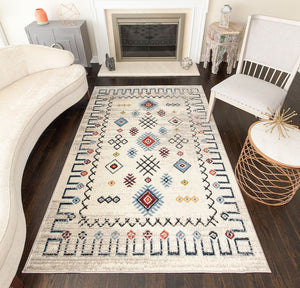 Our beautiful Khloe,Gabbeh Cream,Khloe Gabbeh Cream,5'x7',Moroccan,Pile Height: 0.4,Spun Yarn,Polypropylene,dense pile,Spun Yarn,Moroccan,Tribal,cream,multi,Turkey,Rectangle,KH60A Area Rug