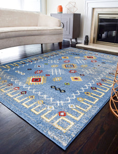 Our beautiful Khloe,Gabbeh Blue,Khloe Gabbeh Blue,5'x7',Moroccan,Pile Height: 0.4,Spun Yarn,Polypropylene,dense pile,Spun Yarn,Moroccan,Tribal,blue,multi,Turkey,Rectangle,KH60B Area Rug