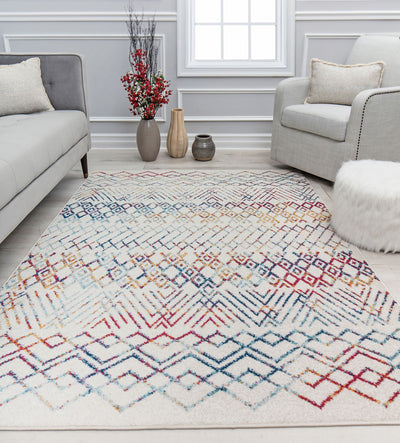 Our beautiful Knox,Prismatic Delight,Knox Prismatic Delight,2'6" x 4',Tribal,Pile Height: 0.4,High Traffic,Polypropylene,Soft touch,High Traffic,Tribal,Moroccan,White,Multicolor,Turkey,Rectangle,KN20A Area Rug