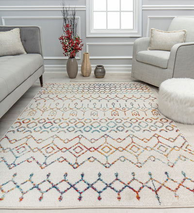 Our beautiful Knox,Festive Brilliance,Knox Festive Brilliance,2'6" x 4',Tribal,Pile Height: 0.4,High Traffic,Polypropylene,Soft touch,High Traffic,Tribal,Moroccan,White,Multicolor,Turkey,Rectangle,KN40A Area Rug