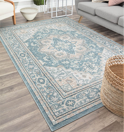 Our beautiful Laurel,Meadow Skies,Laurel Meadow Skies,5'3"x7',Traditional,Pile Height: 0.4,High Detail,Polypropylene,Soft Touch,High Detail,Traditional,Transitional,Blue,Gray,Turkey,Rectangle,LR10A Area Rug