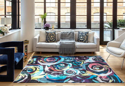 Our beautiful Maisie,Every Rose,Maisie Every Rose,2'7" x 4',Modern ,Pile Height: 0.3,Printed,Polyester,Cotton,Flatweave,Printed,Modern ,Abstract/Floral ,Black ,Multicolor,Turkey,Rectangle,MI20B Area Rug