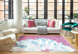 Our beautiful Maisie,Love Dahlia,Maisie Love Dahlia,2'7" x 4',Modern,Pile Height: 0.3,Printed,Polyester,Cotton,Flatweave,Printed,Modern,Floral,Pink,Blue ,Turkey,Rectangle,MI35B Area Rug