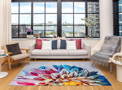 Our beautiful Maisie,Space Dahlia,Maisie Space Dahlia,2'7" x 4',Modern ,Pile Height: 0.3,Printed,Polyester,Cotton,Flatweave,Printed,Modern ,Floral,Gray ,Multicolor,Turkey,Rectangle,MI35C Area Rug
