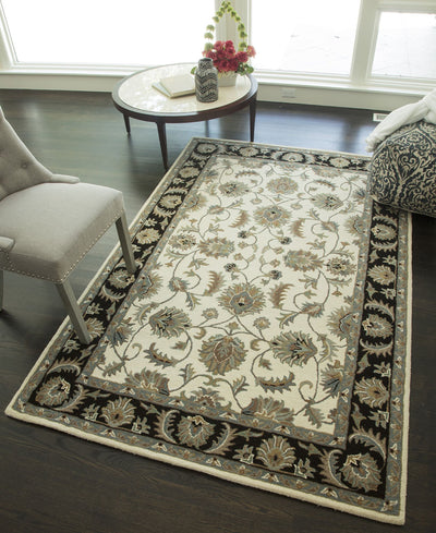 Our beautiful New Dynasty,Ivory Charcoal,New Dynasty Ivory Charcoal,2'3"x8',Traditional,Pile Height: 0.75,Wool,Cut Pile,Traditional,Oriental,Ivory,Charcoal,India,Runner,NDY03 Area Rug