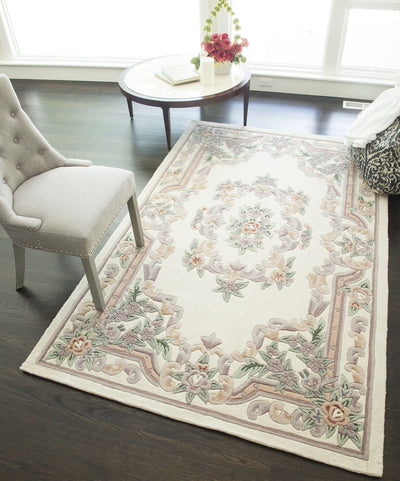 Our beautiful New Aubusson,Ivory,New Aubusson Ivory,2'3"x10',Traditional,Pile Height: 0.625,Cut Pile,Wool,Carved ,Cut Pile,Traditional,European,Beige,Green,China,Runner,510-201 Area Rug