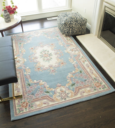 Our beautiful New Aubusson,Light Blue,New Aubusson Light Blue,2'3"x10',Traditional,Pile Height: 0.625,Cut Pile,Wool,Carved ,Cut Pile,Traditional,European,Blue,Cream,China,Runner,510-208 Area Rug